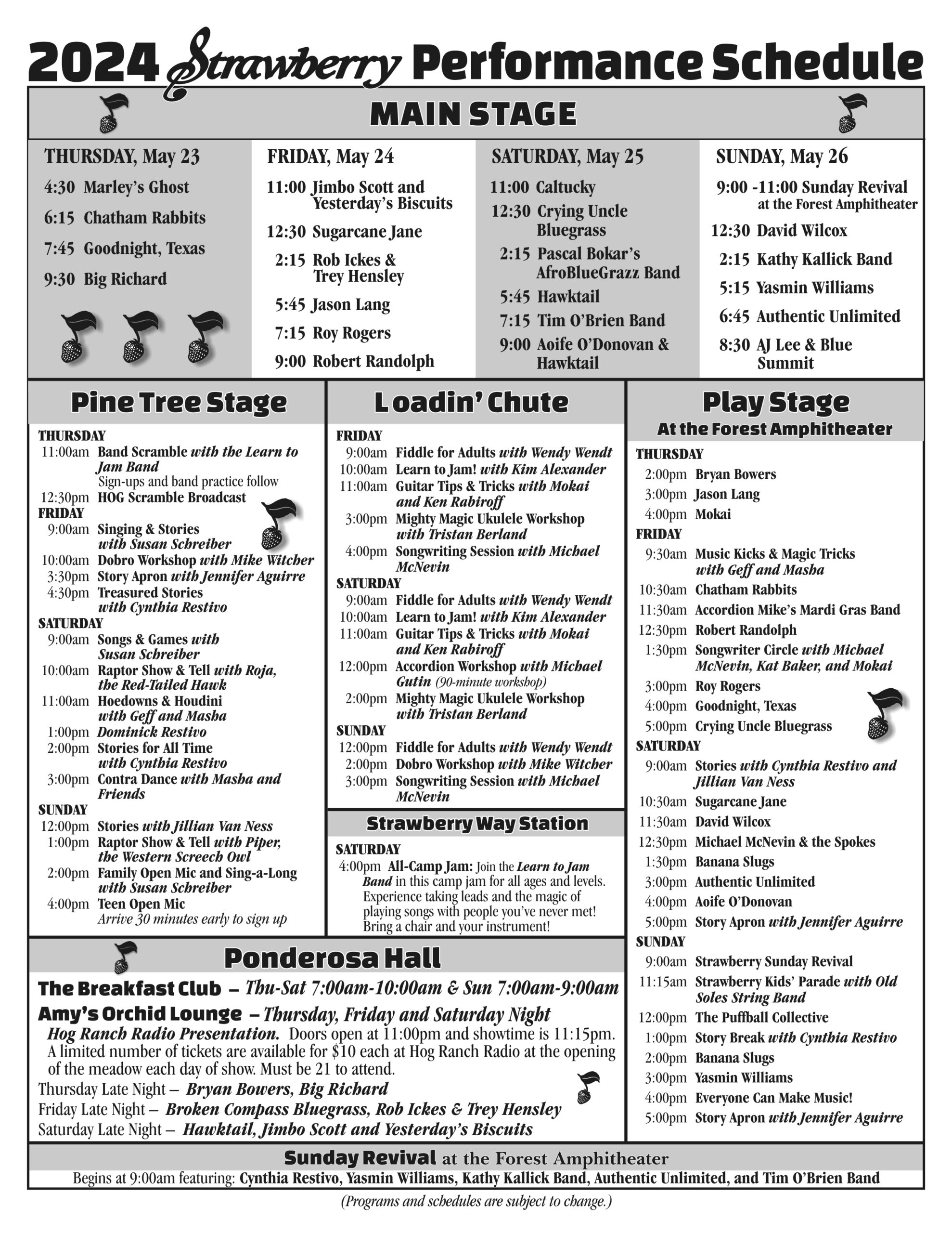 2024 PERFORMANCE & FAMILY ACTIVITIES SCHEDULES Strawberry Music, Inc.